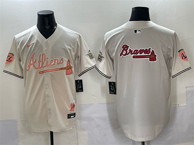 Atlanta Braves Team Big Logo Cream 2024 Atliens Peach With Outkast Patch Vapor Limited Stitched Jersey - Zenithce