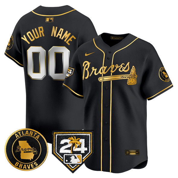 Atlanta Braves Customized Black Gold 2024 Spring Training Patch Limited Stitched Jersey - Zenithce