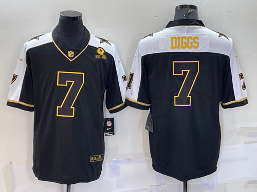 Dallas Cowboys #7 Trevon Diggs Black Gold Thanksgiving With Patch Stitched Jersey - Zenithce