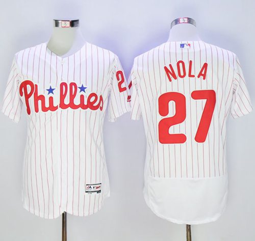 Phillies #27 Aaron Nola White(Red Strip) Flexbase Authentic Collection Stitched Jersey - Zenithce