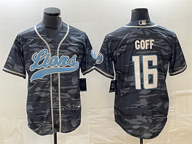 Detroit Lions #16 Jared Goff Gray Camo Cool Base Stitched Jersey - Zenithce