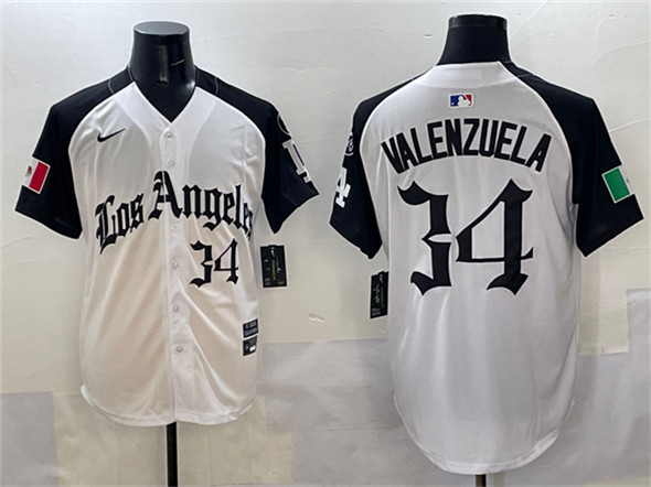 Los Angeles Dodgers #34 Fernando Valenzuela White Black Mexico 2025 LA Gothic Style With Fernando Patch Vapor Premier Limited Stitched Jersey - Zenithce