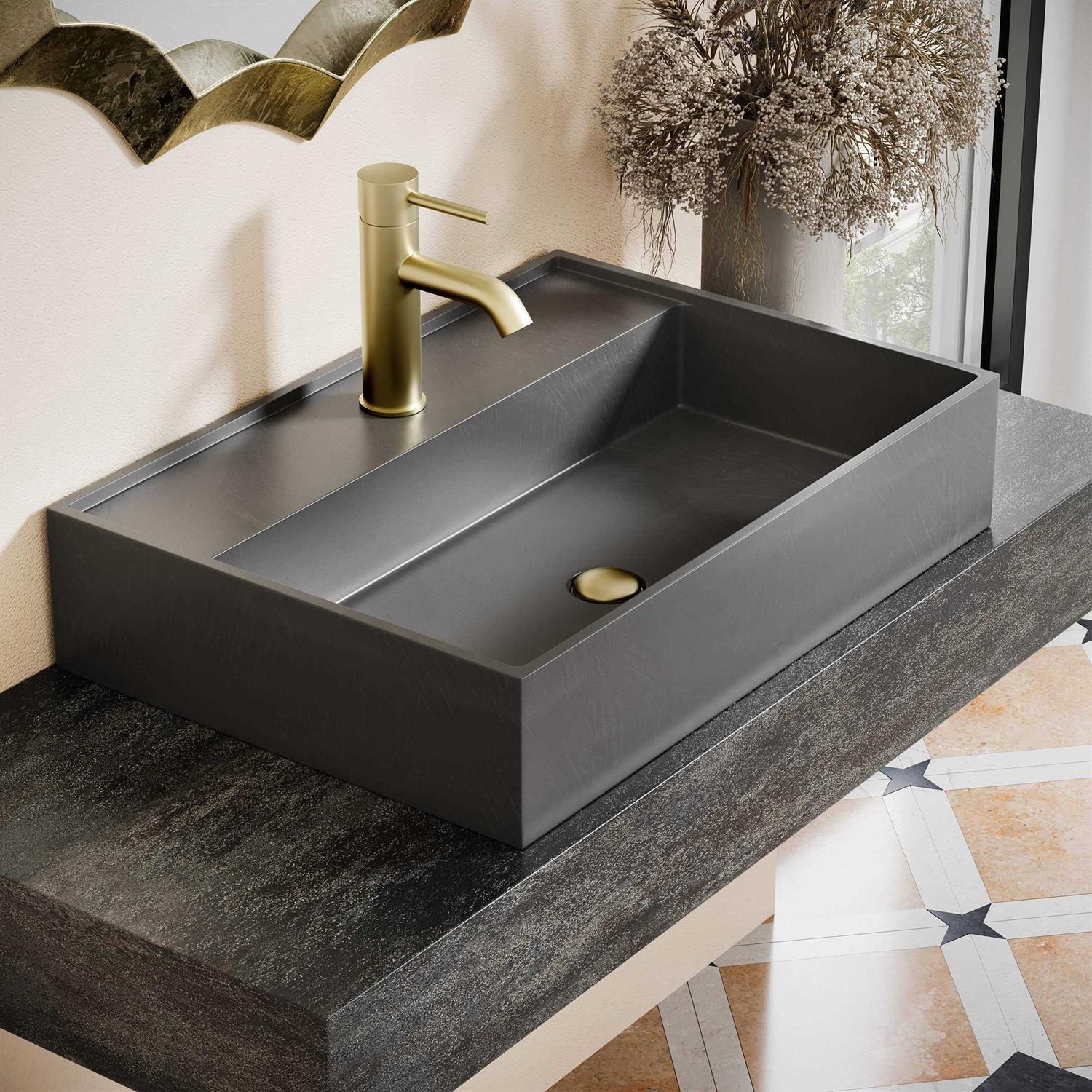 Swiss Madison Lisse 15 Square Concrete Vessel Bathroom Sink in Dark Grey - Zenithce
