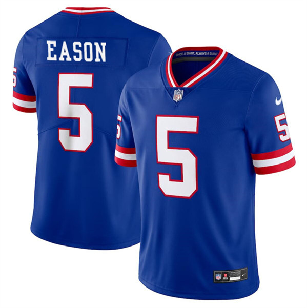 New York Giants #5 Jacob Eason Royal 2023 F.U.S.E. Throwback Limited Stitched Jersey - Zenithce