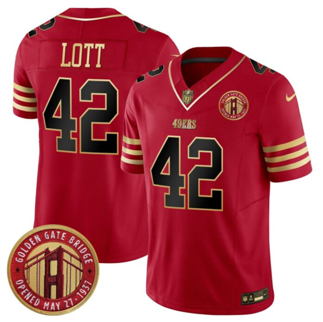 San Francisco 49ers #42 Ronnie Lott Red F.U.S.E. Golden Gate Bridge Patch Balck Scarlet Vapor Limited Stitched Jersey - Zenithce