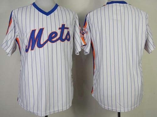 Mitchell And Ness Mets Blank White(Blue Strip) Throwback Stitched Jersey - Zenithce