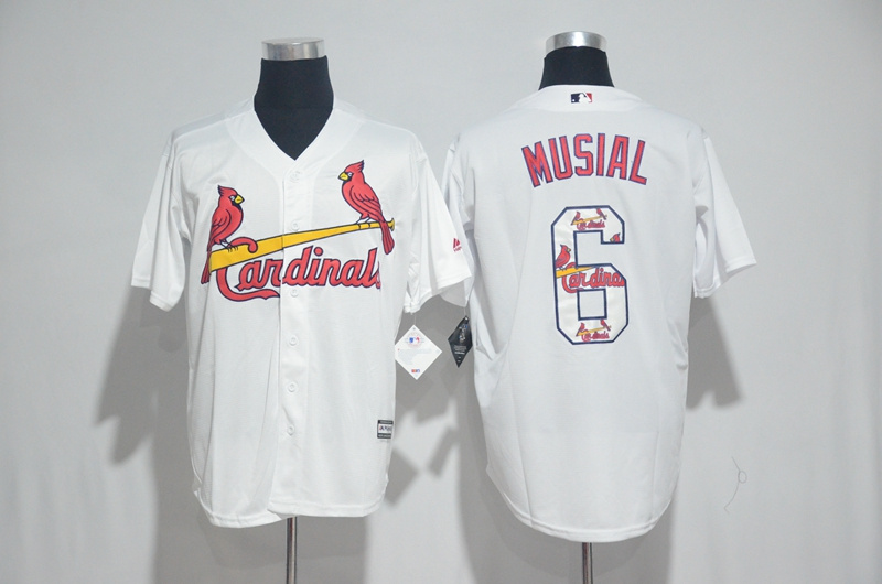 St.Louis Cardinals #6 Stan Musial White Team Logo Print Cool Base Stitched Jersey - Zenithce