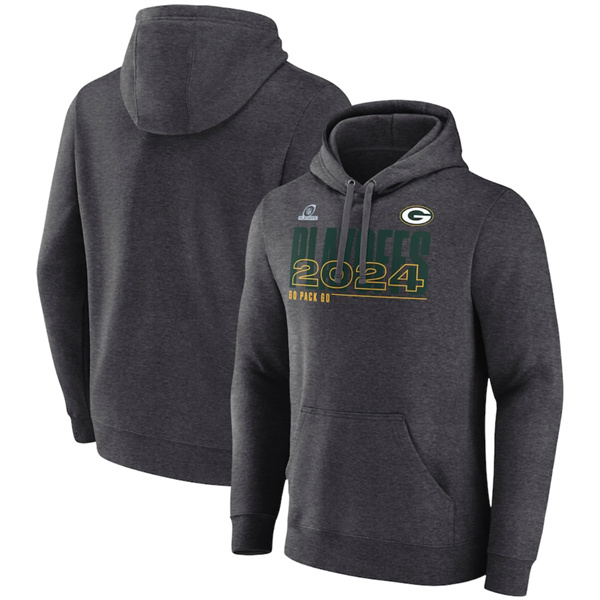 Green Bay Packers Heather Charcoal 2024 Playoffs Fleece Pullover Hoodie - Zenithce