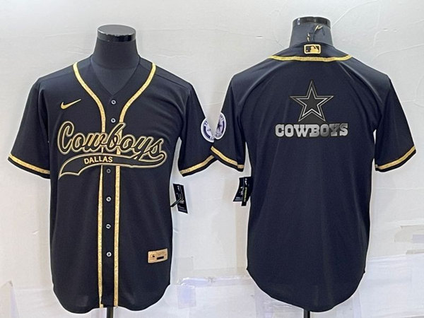 Dallas Cowboys Black Gold Team Big Logo With Patch Cool Base Stitched Baseball Jersey - Zenithce