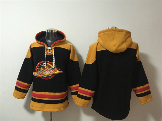 Vancouver Canucks Blank Black Ageless Must-Have Lace-Up Pullover Hoodie - Zenithce