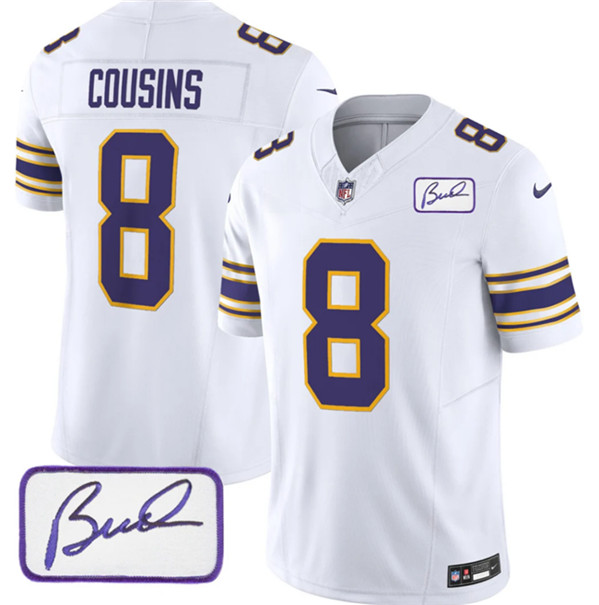Minnesota Vikings #8 Kirk Cousins White 2023 F.U.S.E. Bud Grant Patch Vapor Limited Stitched Jersey - Zenithce