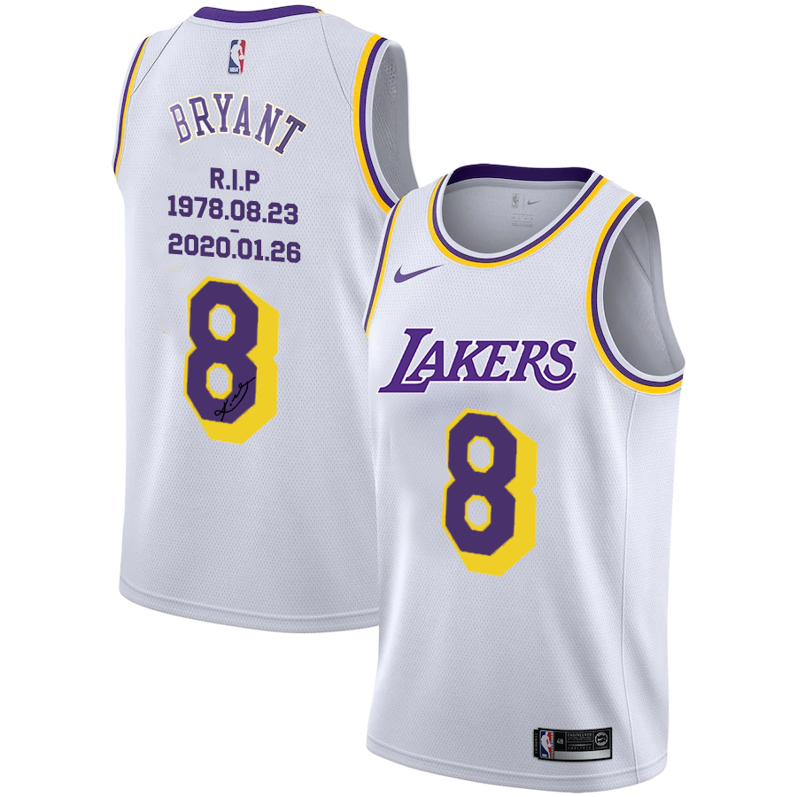 Los Angeles Lakers #8 Kobe Bryant White R.I.P Signature Swingman Jerseys - Zenithce