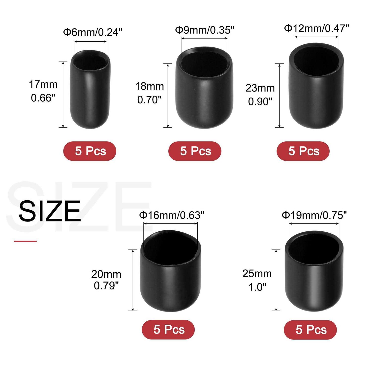 Harfington Round Rubber End Caps Vinyl Cover Screw Thread Protectors Assortment Kit - Zenithce