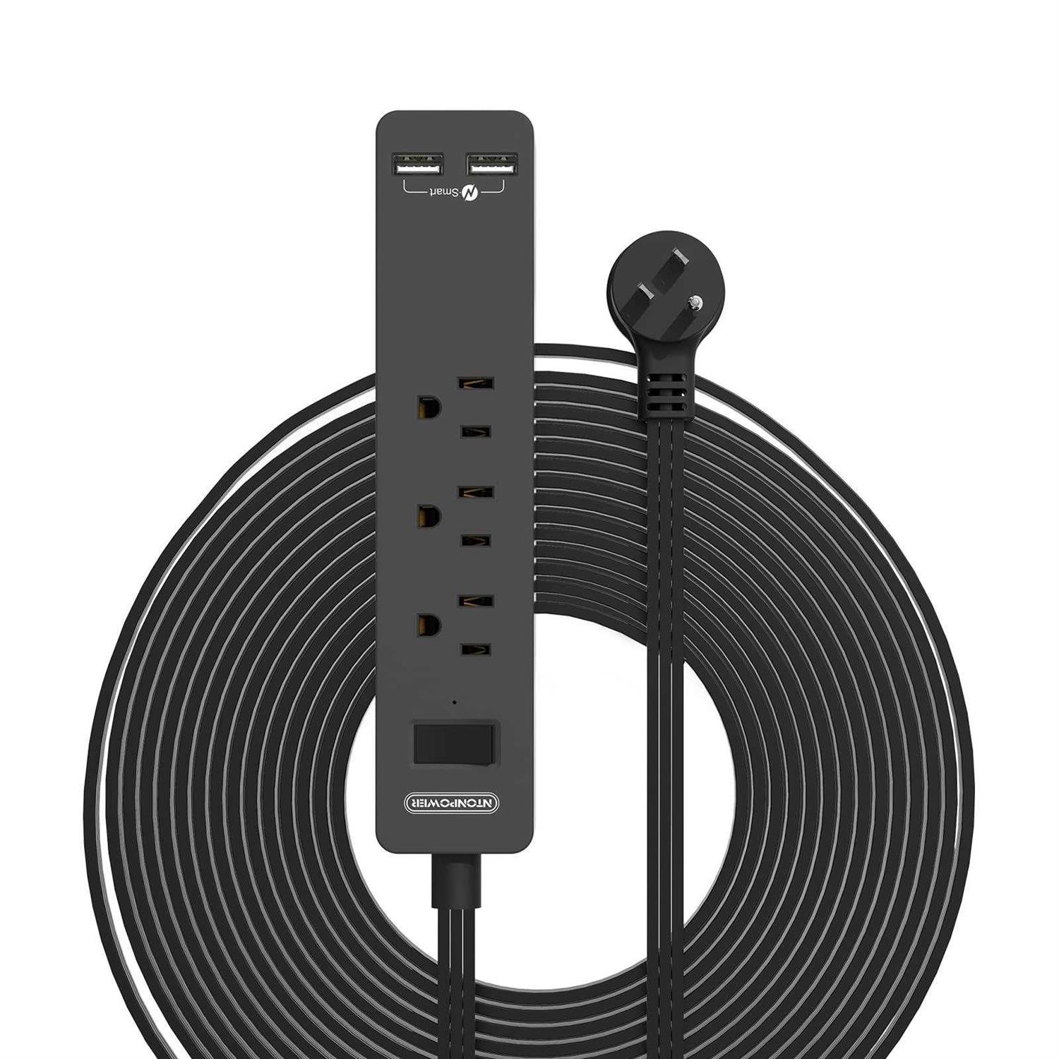 Long Extension cord 15 Ft NTONPOWER Ultra Thin Flat Extension cord Under carpet - Zenithce