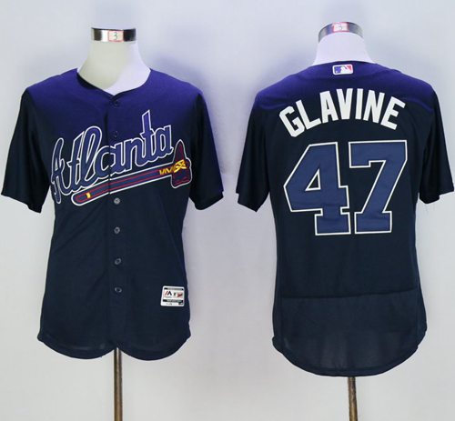 Braves #47 Tom Glavine Navy Blue Flexbase Authentic Collection Stitched Jersey - Zenithce
