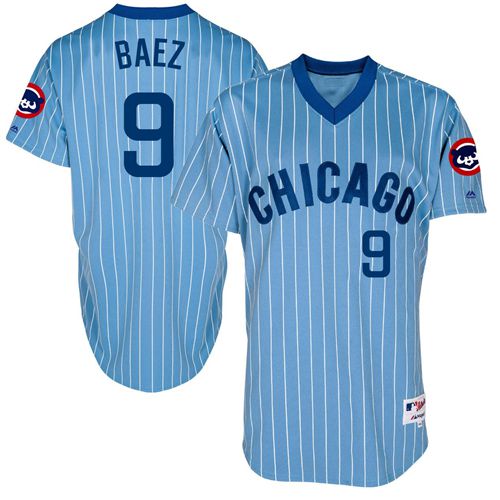 Cubs #9 Javier Baez Blue(White Strip) Cooperstown Throwback Stitched Jersey - Zenithce