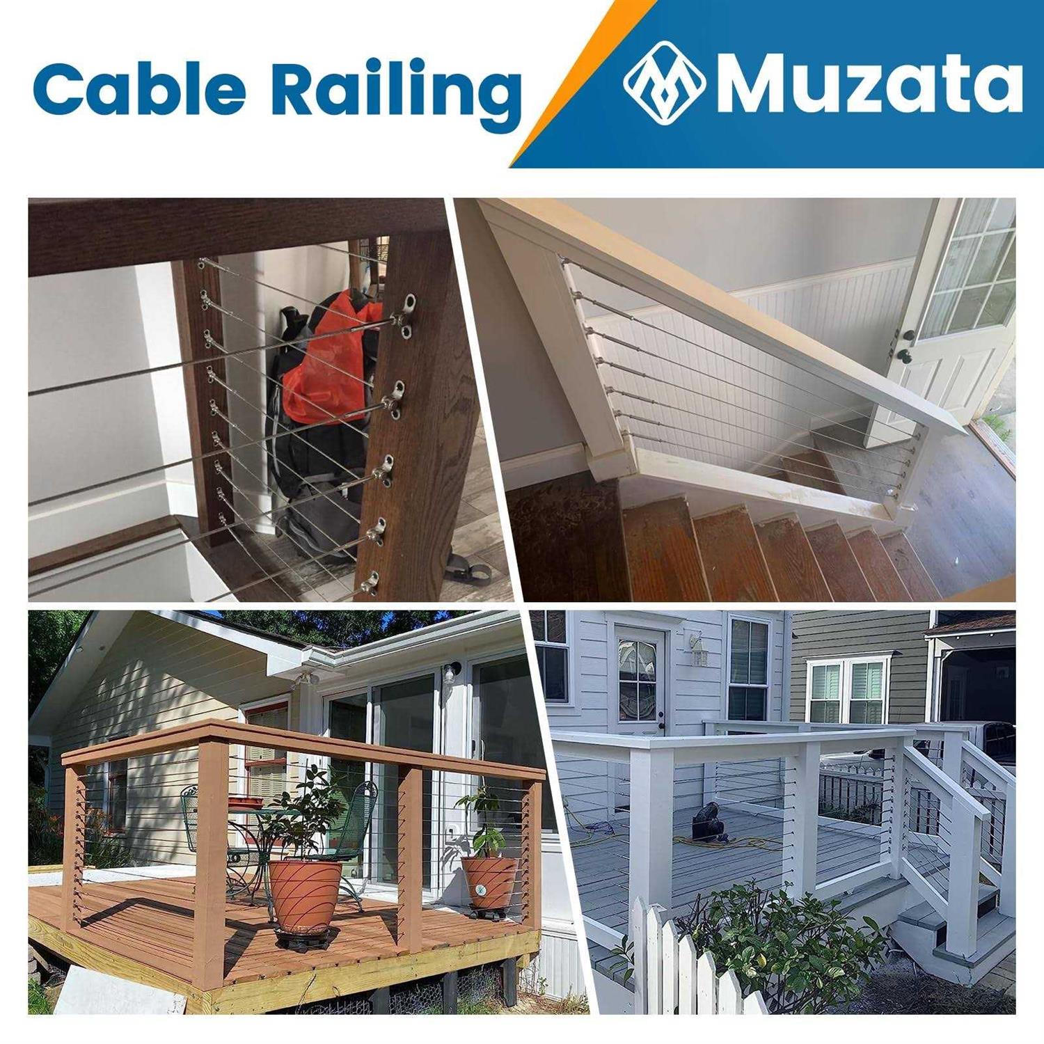 Muzata Cable Railing Kit 1/8 Swage Toggle Turnbuckle Hardware T316 Stainless Steel For Wood Post Woodeasy System Angle 180° Adjustable - Zenithce