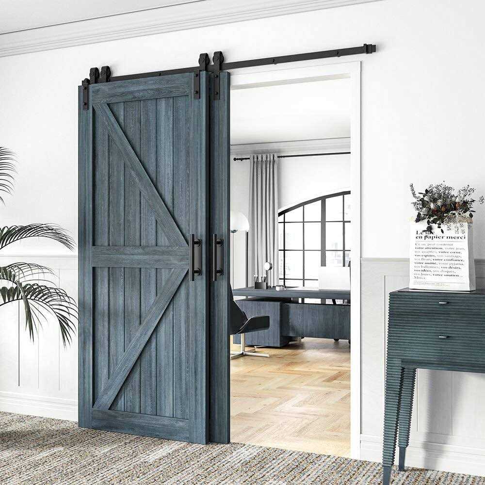 WINSOON Single Track Bypass Barn Door Hardware Double Doors Kit - Zenithce