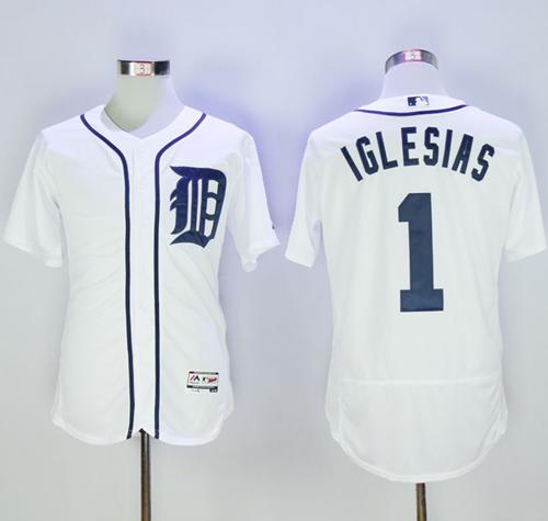 Tigers #1 Jose Iglesias White Flexbase Authentic Collection Stitched Jersey - Zenithce