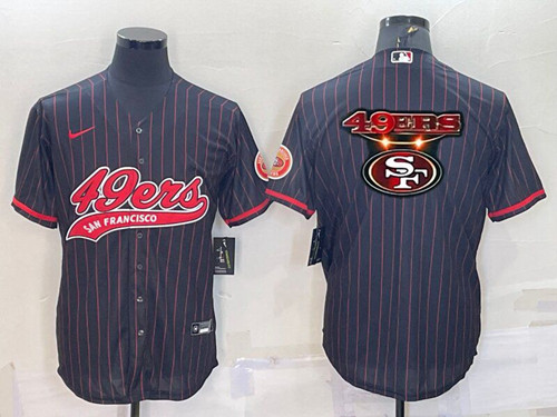 San Francisco 49ers Team Big Logo Black With Patch Cool Base Stitched Baseball Jersey - Zenithce