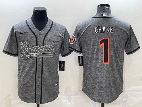 Cincinnati Bengals #1 Ja'Marr Chase Gray With Patch Cool Base Stitched Jersey - Zenithce