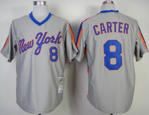 Mitchell And Ness Mets #8 Gary Carter Grey Throwback Stitched Jersey - Zenithce