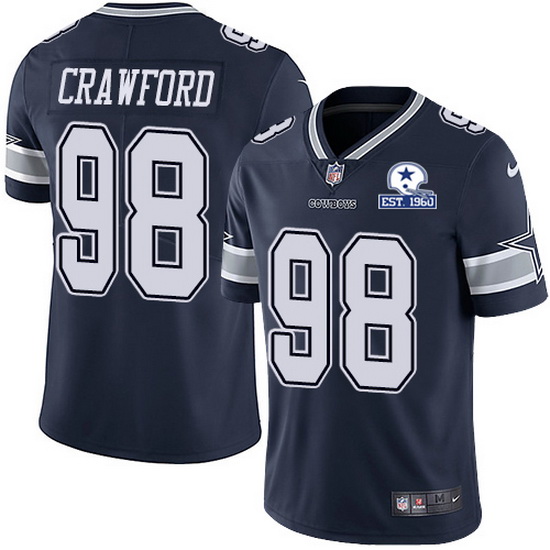 Dallas Cowboys #98 Tyrone Crawford Navy With Est 1960 Patch Limited Stitched Jersey - Zenithce