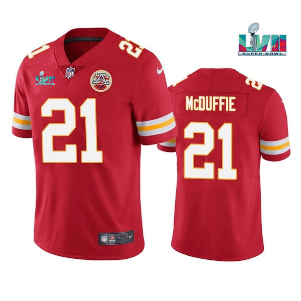 Kansas City Chiefs #21 Trent McDuffie Red Super Bowl LVII Patch Vapor Untouchable Limited Stitched Jersey - Zenithce