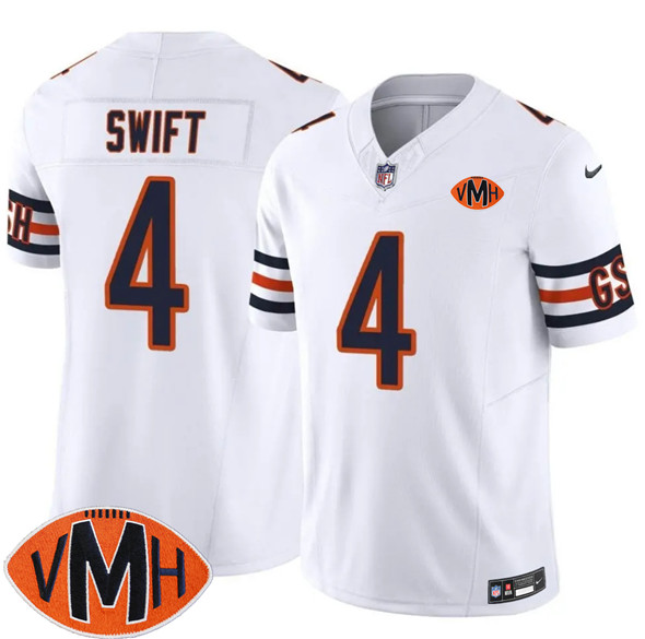 Chicago Bears #4 D'Andre Swift White 2025 F.U.S.E. With Illinois and VMH Patch Vapor Untouchable Limited Stitched Jersey - Zenithce