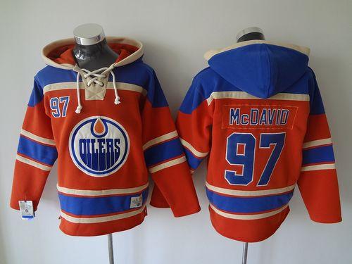 Oilers #97 Connor McDavid Orange Sawyer Hooded Sweatshirt Stitched Jersey - Zenithce