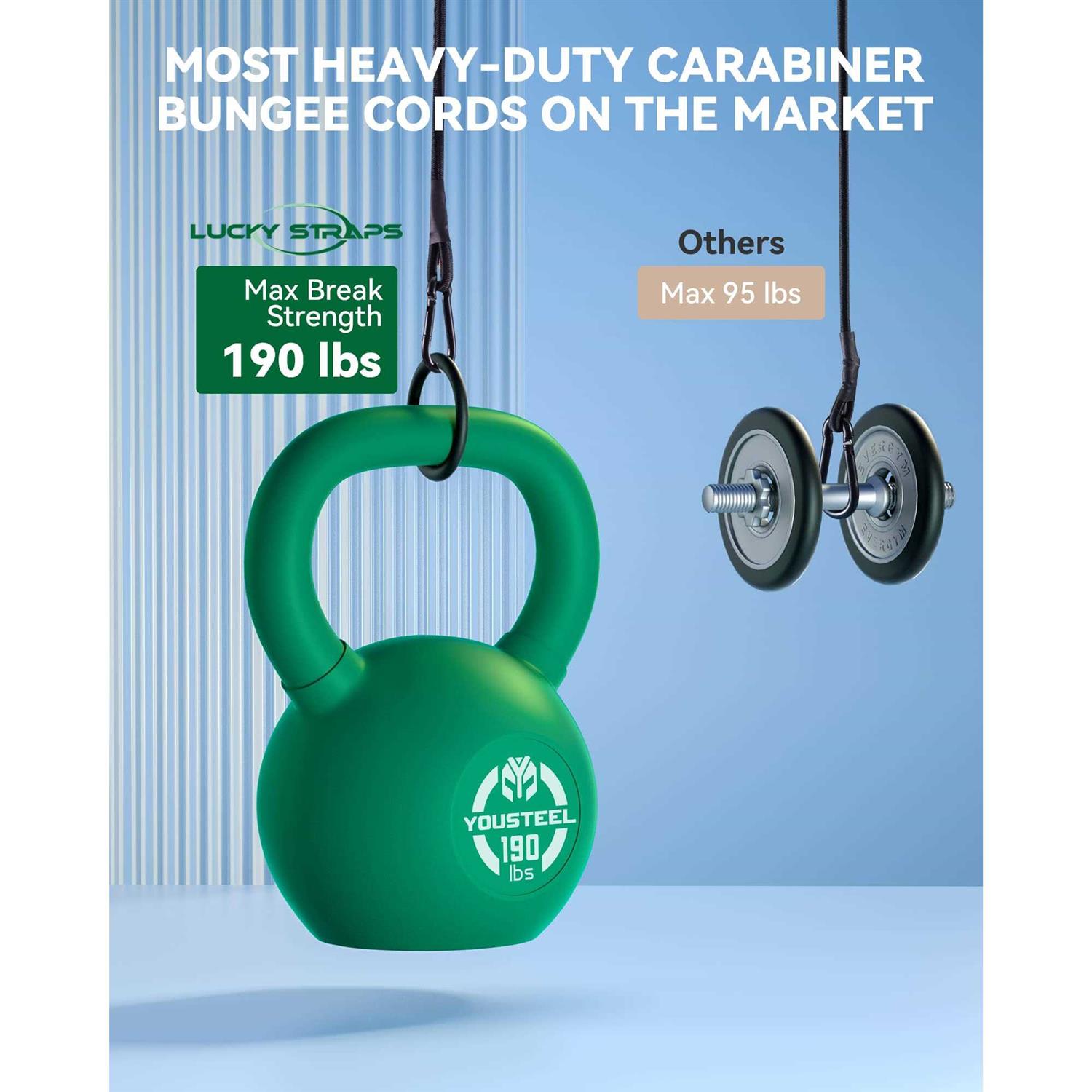 Real Heavy Duty Carabiner Bungee Cords Outdoor with 190 Lbs Max Break Strength - Zenithce