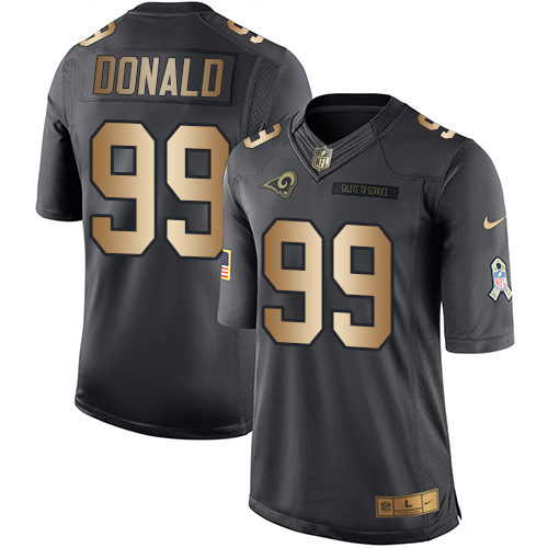 Rams #99 Aaron Donald Black Stitched Limited Gold Salute To Service Nike Jersey - Zenithce
