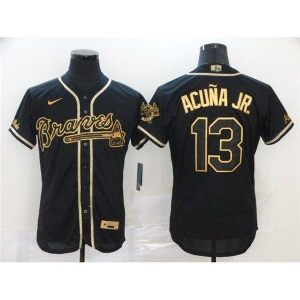 Atlanta Braves White #13 Ronald Acuña Jr 2020 Black Golden Flex Base Stitched Jersey - Zenithce