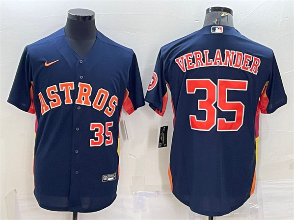 Houston Astros #35 Justin Verlander Navy With Patch Cool Base Stitched Jersey - Zenithce