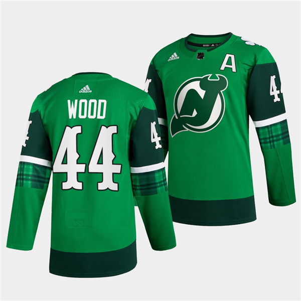 New Jersey Devils #44 Miles Wood Green Warm-Up St Patricks Day Stitched Jersey - Zenithce