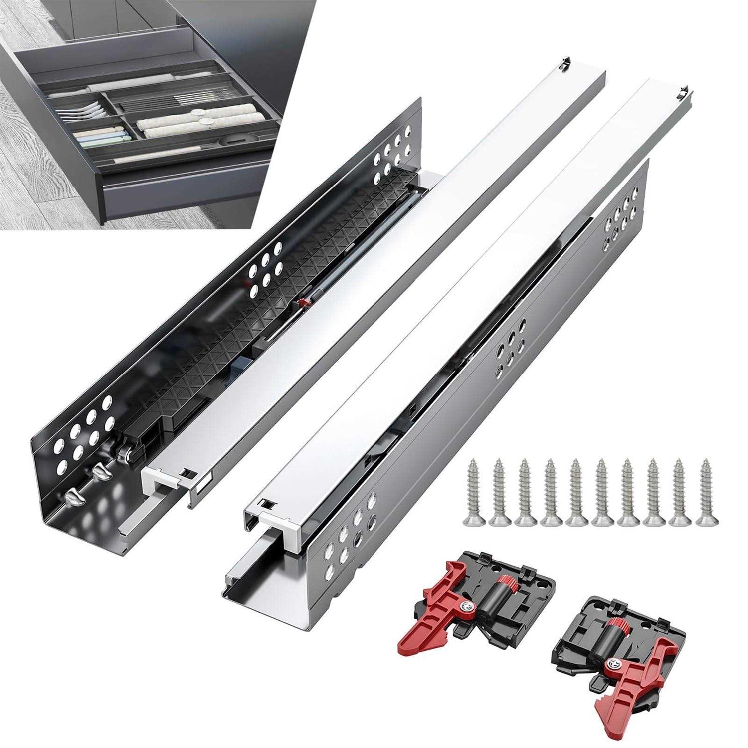 SIGOEI Bottom Mount Soft Close Drawer Slides Full Extension Concealed Rails Track 80 lb Load Capacity 1 Pair - Zenithce