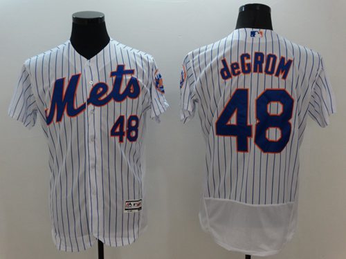 Mets #48 Jacob DeGrom White(Blue Strip) Flexbase Authentic Collection Stitched Jersey - Zenithce
