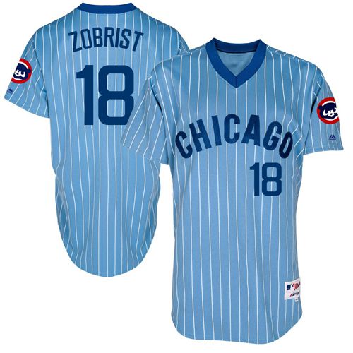 Cubs #18 Ben Zobrist Blue(White Strip) Cooperstown Throwback Stitched Jersey - Zenithce
