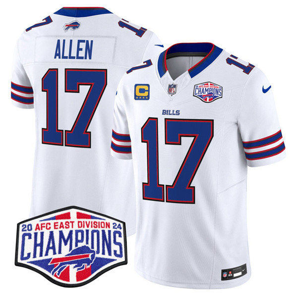 Buffalo Bills #17 Josh Allen White 2024-25 F.U.S.E. AFC East Division Champions With 4-Star C Patch Limited Stitched Jersey - Zenithce