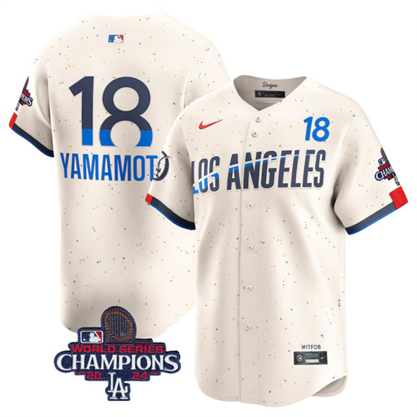 Los Angeles Dodgers #18 Yoshinobu Yamamoto Cream 2024 World Series Champions City Connect Limited Stitched Jersey - Zenithce