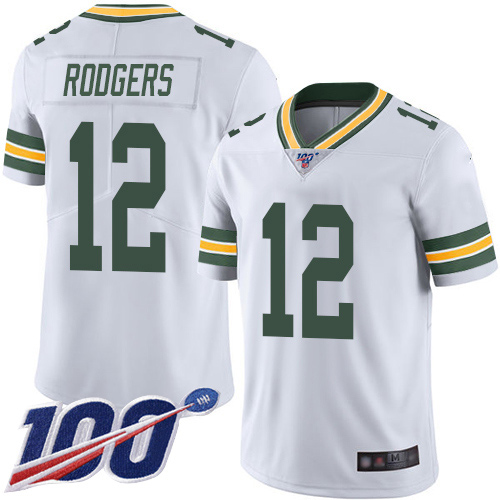 Green Bay Packers #12 Aaron Rodgers 2019 White 100th Season Vapor Untouchable Limited Stitched Jersey - Zenithce