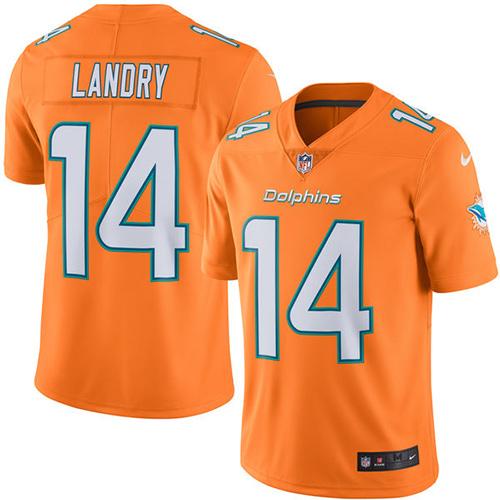 Dolphins #14 Jarvis Landry Orange Stitched Limited Rush Nike Jersey - Zenithce