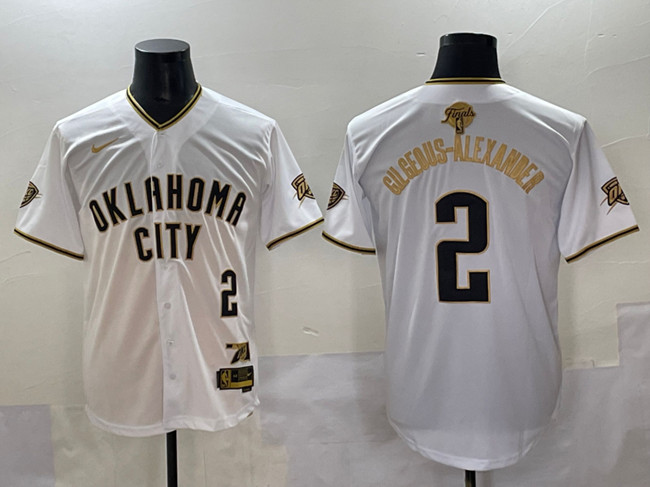 Oklahoma City Thunder #2 Shai Gilgeous-Alexander White Gold 2025 Finals Vapor Stitched Baseball Jersey - Zenithce