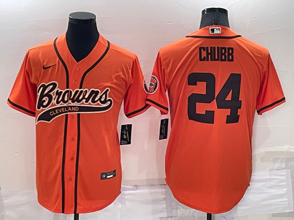 Cleveland Browns #24 Nick Chubb Orange Cool Base Stitched Baseball Jersey - Zenithce