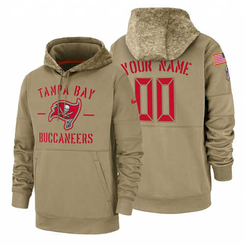 Tampa Bay Buccaneers Custom Nike Tan 2019 Salute To Service Name Number Sideline Therma Pullover Hoodie - Zenithce