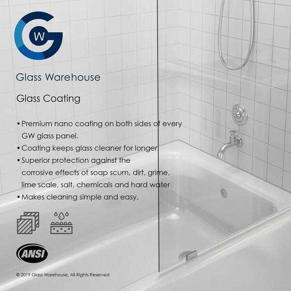 Glass Warehouse GW-BF 58.25 x Frameless Shower Bath Fixed Panel Finish - Zenithce