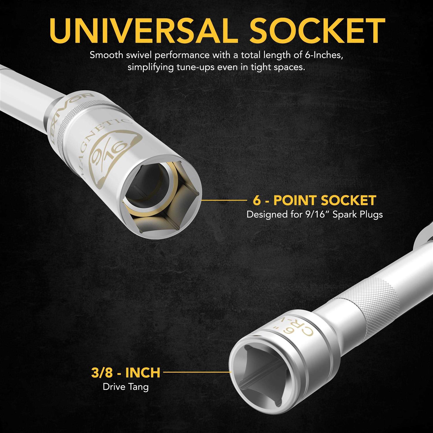 Lexivon Spark Plug Swivel Socket 3/8 inch Drive x 6 inch Total Length - Zenithce