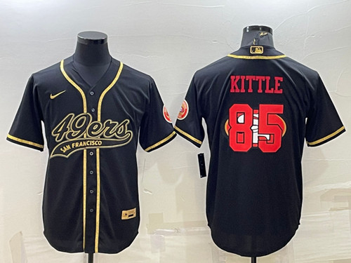 San Francisco 49ers #85 George Kittle Black Gold Team Big Logo With Patch Cool Base Stitched Baseball Jersey - Zenithce