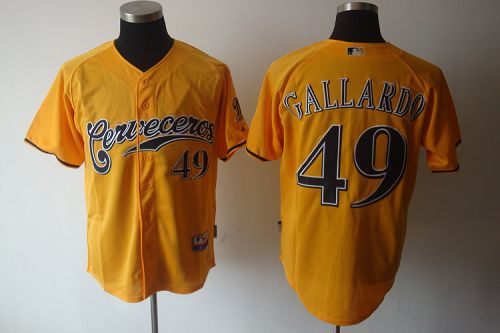 Brewers #49 Yovani Gallardo Yellow Cerveceros Cool Base Stitched Jersey - Zenithce
