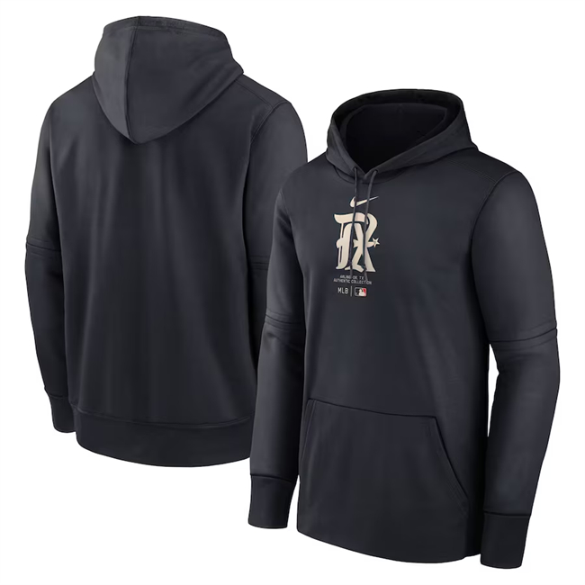 Texas Rangers Black Collection Practice Performance Pullover Hoodie - Zenithce